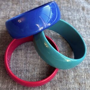 Plastic Bangle Bracelets, Set of 3, Blue, Red, & Turquoise